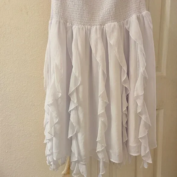 Sleeveless boho Bridal Spring white smocked drop waist bodice ruffle skirt 2X - Picture 10 of 13